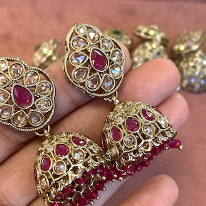BRAND NEW gift Cute Jhumka Earring Antique Gold Champagne Zircon High Quality Light Weight Pretty Party Indian Pakistani Ruby