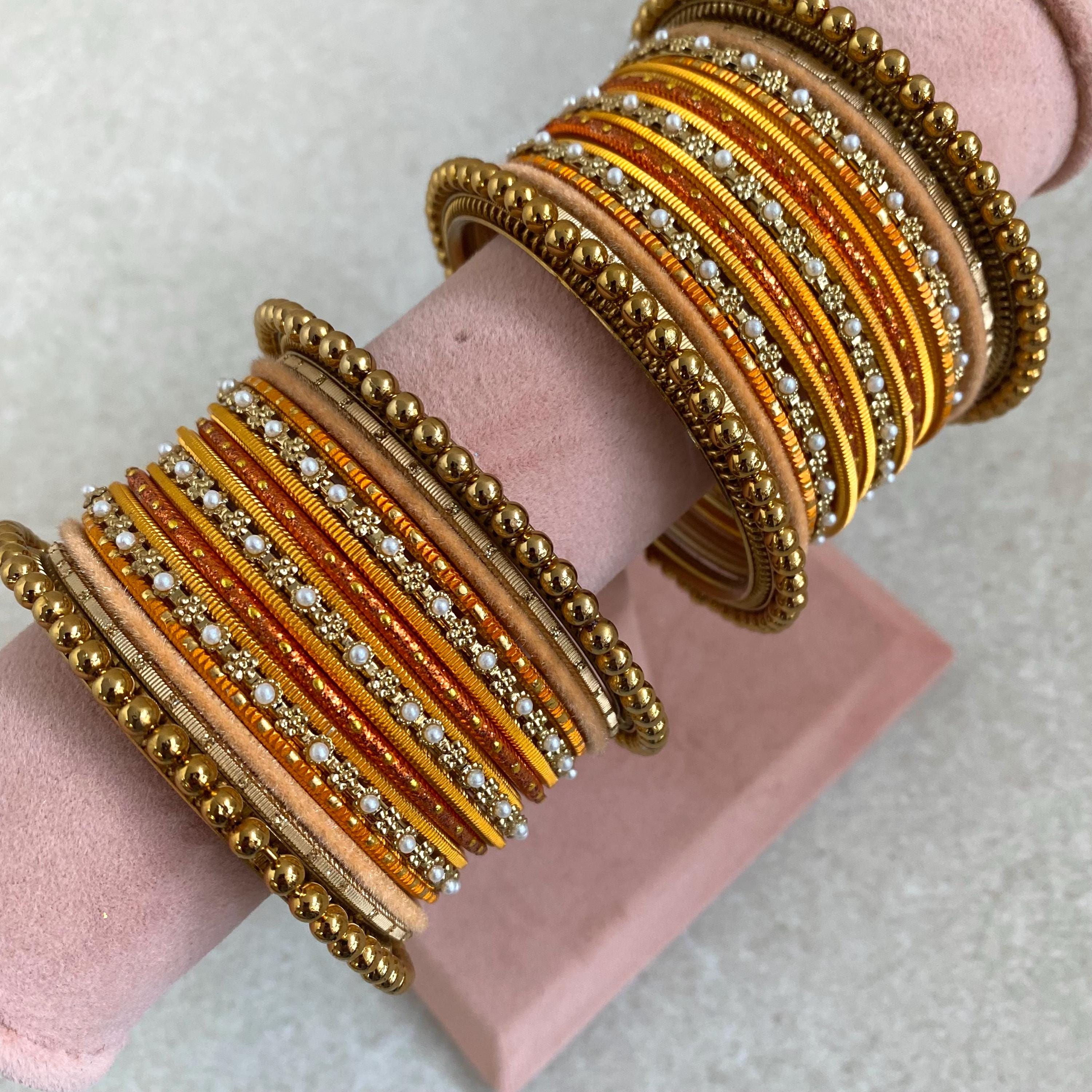 Selection of Orange Rust Gold Bangle Sets in 2.6 Small Chooriyan