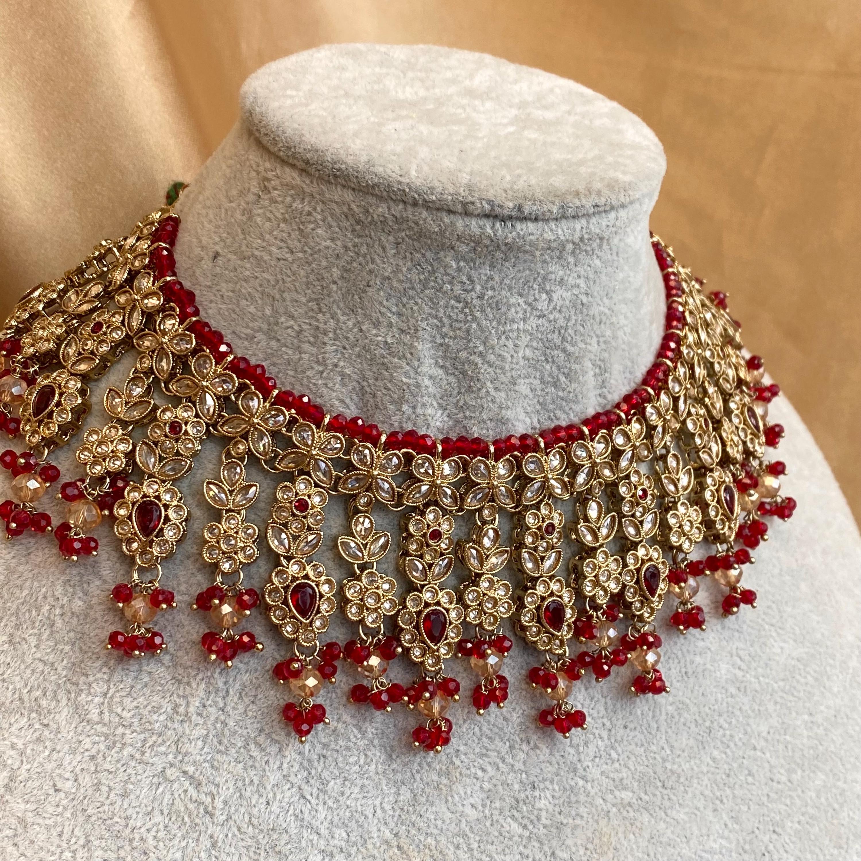 Set Di Collana Placcata Oro Cz Per Sposa Bollywood Indiano Da Festa