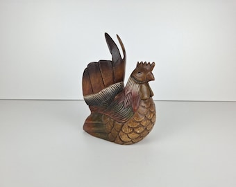 Chicken sculpture, wooden chicken sculpture, old, vintage, retro, gift, idea, brown chicken, chicken art, art, unique