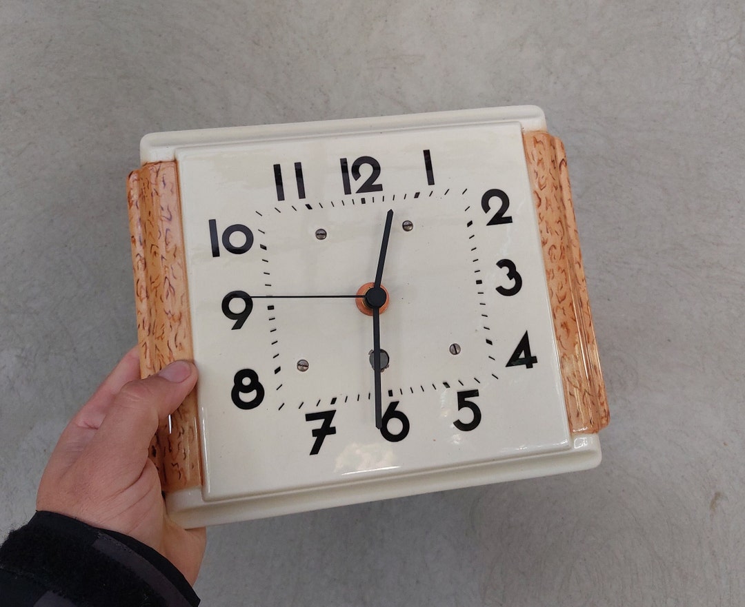 Square Art Deco, Wall Clock, Art Deco Clock, Ceramic Clock, Kitchen ...