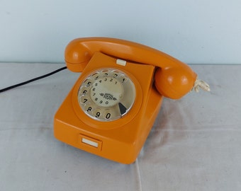 Rotary phone, desk phone, orange phone, vintage phone, retro phone, cool, unique, retro, vintage, gift, gift idea, home decor, office decor