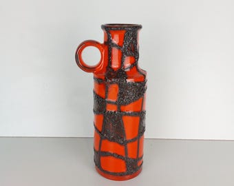 Jarrón Scheurich, jarrón de Alemania Occidental, jarrón alto, jarrón de lava roja, jarrón de cerámica, hecho en Alemania, jarrón moderno, jarrón vintage, jarrón modernista