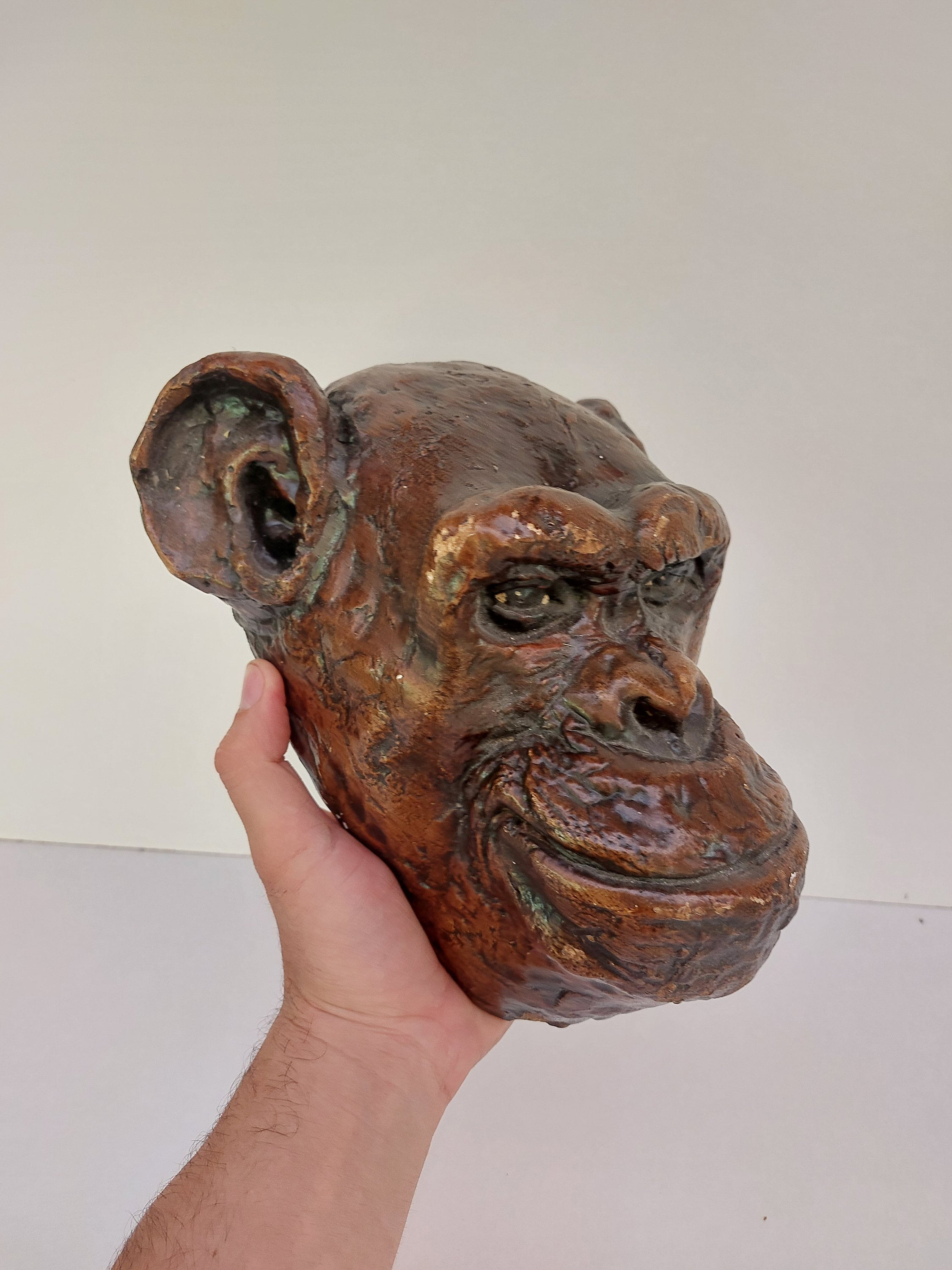 Gypsum Chimpanzee Head, Great Real Monkey Face, Wall Decor, Unique