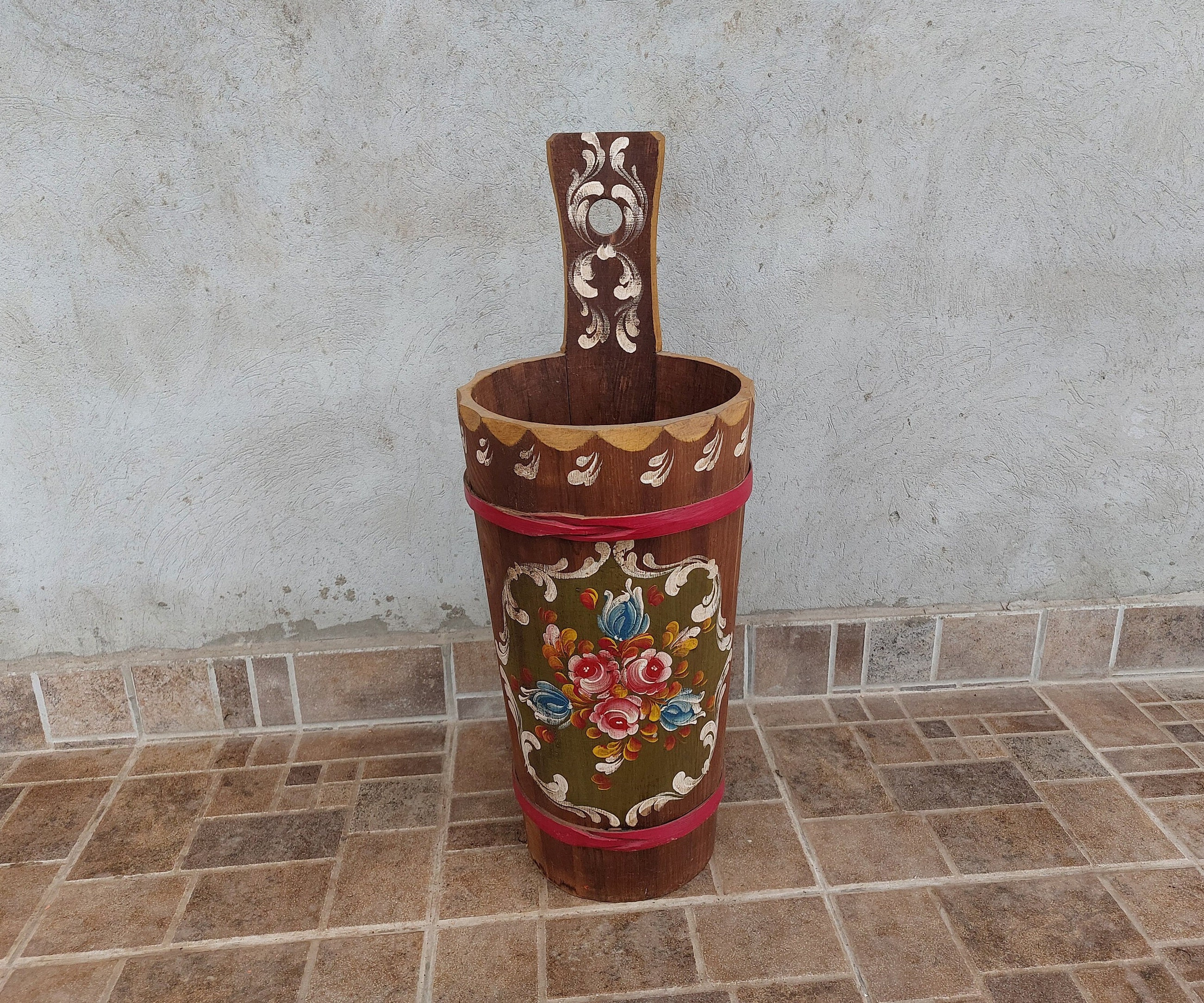 Umbrella holder, beautiful germany art, art, vintage, retro, old, home decor, hand painted, wooden umbrella holder, umbrella stand 3