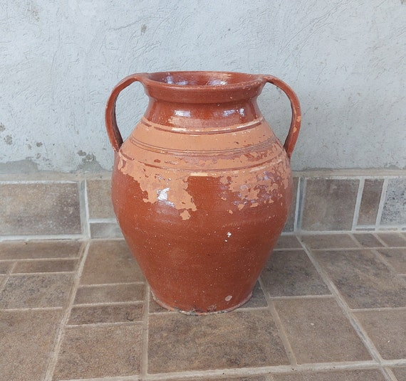 Primitive Vase, primitive Kunst, Tonvase, große Vase, braune Vase, ländliches Dekor, rustikales Dekor, primitives Dekor, Geschenkidee, handgemacht 7
