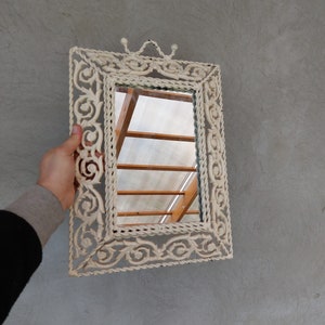 White metal mirror, vintage mirror, old mirror, cool, romantic mirror, small mirror, metal mirror, europe syle, 70s, 80s