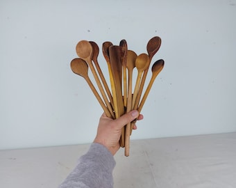 Vintage 10 wooden spoons, retro wooden spoon, country decor, rustic decor, primitive decor, lot wooden spoons, shabby kitchen decor