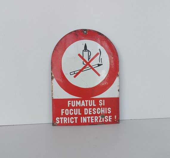 Fire Hazard, No Smoking, Vintage Enamel Sign, Flammable, Labor Safety  Warning Sign, 70s, 80s, Cool, Romanian Sign, Soviet Block