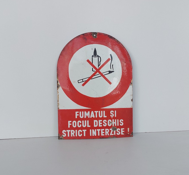 Fire Hazard, No Smoking, Vintage Enamel Sign, Flammable, Labor Safety
