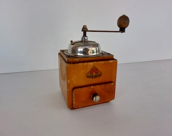 Retro-Kaffeemühle, Vintage, Dienes-Kaffeemühle, alt, Vintage, Dekor, Kaffeemühle aus Holz, schäbiges Küchendekor, Sammlerstück