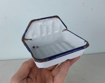 Vintage enamel soap holder, east Europe, old, metal, primitive, made in hungary, old, cool, rustic 1940, white soap holder