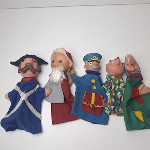 5 delar, Vintage handdockor, retro handdockor, vintageleksak, presentidé, samlarobjekt, polis, kontorsman, gammal dam