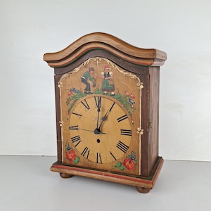 Vintage table clock, whiskey holder, vintage wooden clock, retro clock, old clock, germany clock, traditional germany clock