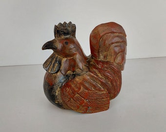Chicken sculpture, wooden chicken sculpture, old, vintage, retro, gift, idea, brown chicken, chicken art, art, unique