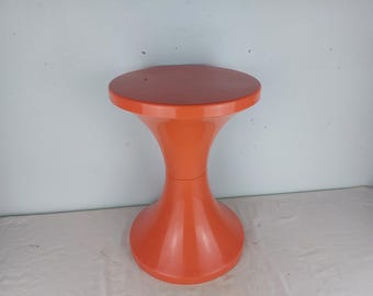 1 Vintage Original Space Age Design Orange Stool with Orange Cover, great home decor, modernist, 60s, 70s, made in germany, plastic chairs