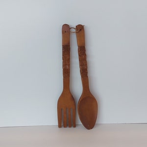 Vintage wooden spoon fork, gift, wall decor, cool, retro, wooden carved, giant spoon, giant fork
