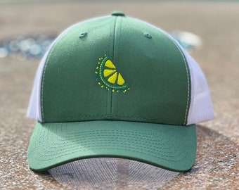 Fiesta Friday Lime Logo Retro Trucker - Margarita Festive Apparel - Green Logo Fruit Hat - New Era Structured Adjustable Cap