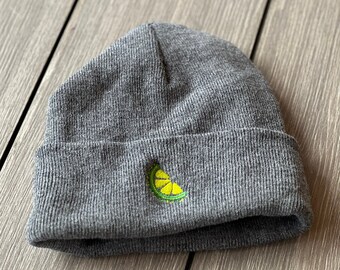 Fiesta Friday Lime Logo Gray Beanie - Fleece-Lined Knit Beanie - Winter Lime Beanie Hat - Fleece Lined Beanie