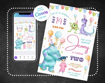 Monster University Birthday Invitation, Editable Canva Template (Digital Download)