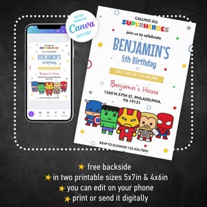 Printable Birthday Invitation | birthday invite | editable invitation | kids birthday invite, Instant Download | avengers birthday template