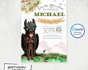 Toothless Birthday Invitation, Movie Ticket Style (Editable in Canva)