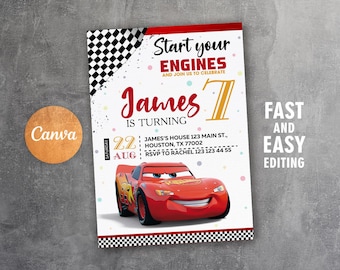 Lightning McQueen Birthday Invitation, Cars Racing Template (Digital Download)