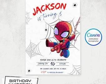 Printable boy birthday invitation, Superhero Birthday invite, Spidey Friends invitation, Spiderman Birthday Party invite, Super Hero