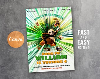 Kung Fu birthday invitation, Printable editable invite, Panda Po party invitation, fighting invite, boy birthday, digital template