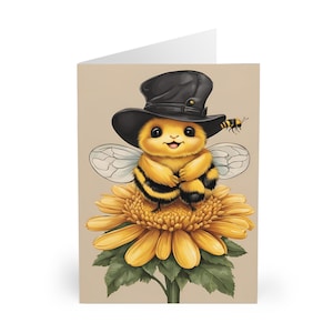 Greeting Cards, Bee & Flower Pack of 5 - Cute Sweet Design, Small Size Cards, Note Cards Stationery Set, Blank Cards Bulk Bundle, Thank You