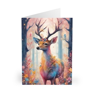 Tarjetas de felicitación, paquete de 5 tarjetas tamaño A5 con ciervos encantados, tarjetas mágicas y místicas, juego de papelería con animales del bosque, amante de la naturaleza