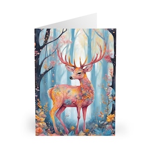 Tarjetas de felicitación, paquete de 5 ciervos del bosque, tamaño A5, tarjetas con notas de animales del bosque, juego de papelería para amantes de la naturaleza, paquete de tarjetas navideñas