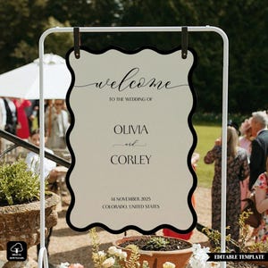 Wedding welcome sign, wedding signage, entrance sign, ceremony sign wedding, modern welcome sign, wavy welcome sign, custom sign, WWS-0107