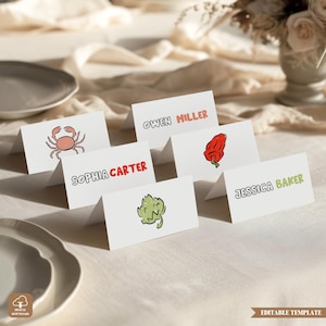 Editable Place Cards Wedding, Tent & Flat Food-Themed Name Cards, Printable Seating Name Tags, Canva Table Cards Template, PCW-0101