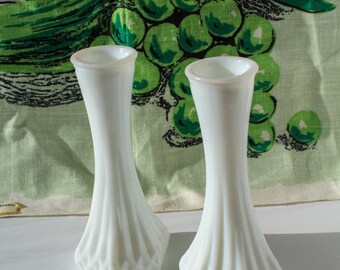 Vintage Hoosier Milk Glass Bud Vase Set of 2