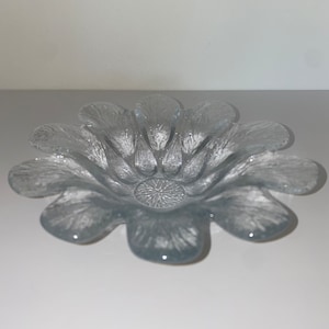 Scandinavian Style Pressed Glass Flower Bowl, Mid-Century Clear Textured Glass