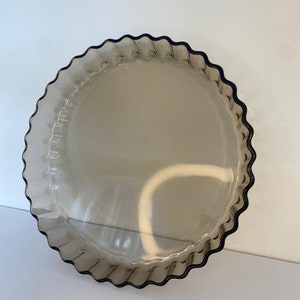 Arcopal Smoked Glass Flan Dish, 28.5cm French Bakeware, 1970s