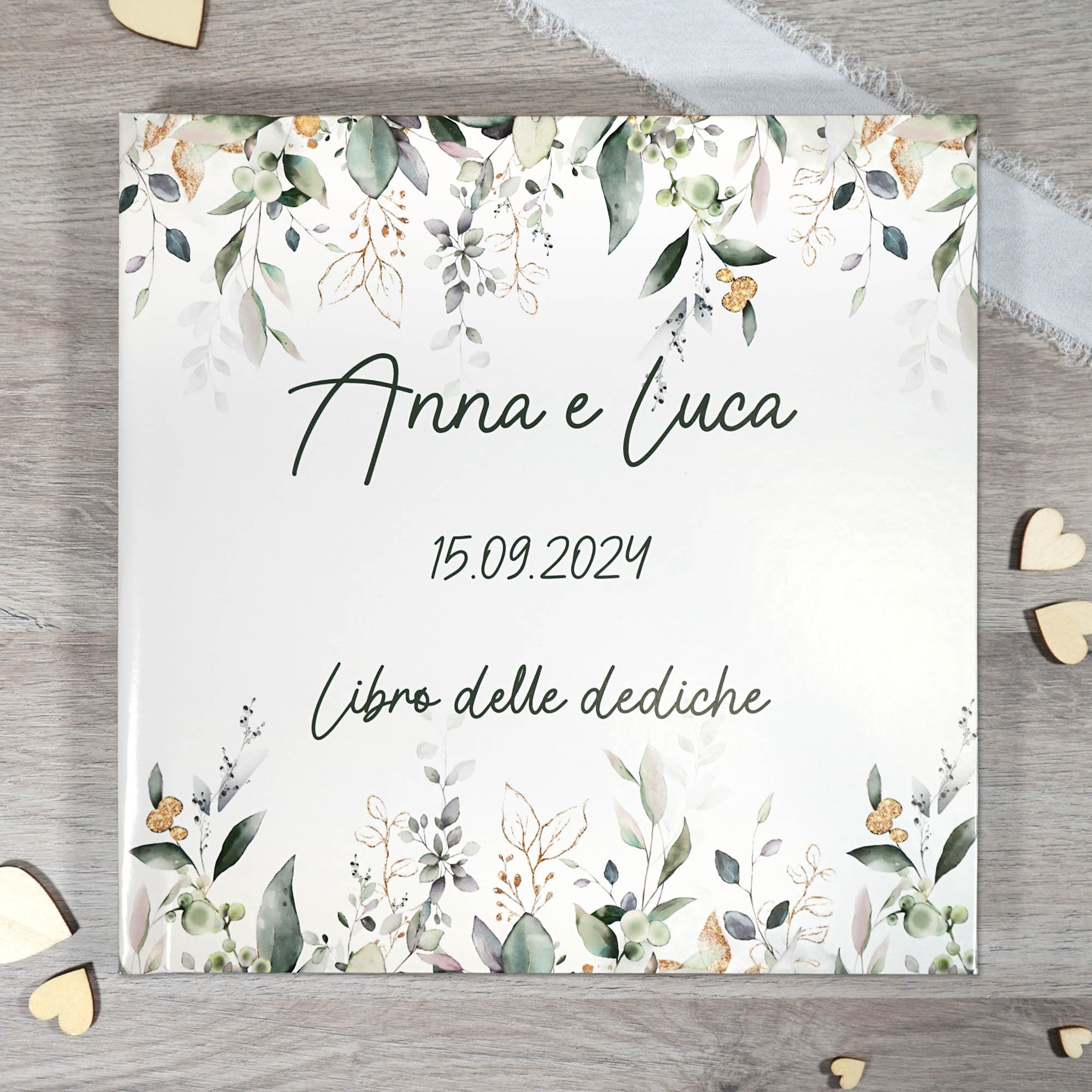RunFar shop Libro degli ospiti per matrimonio, in legno, per compleanno, anniversario, copertina rigida con pizzo, 28 x 21 cm, come regalo per battesimo, baby shower, cresima, 40 pagine