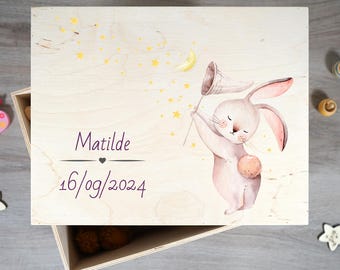 Wooden box for children, wooden box for children's toys, large personalized wooden box, birth gift, personalized memory box