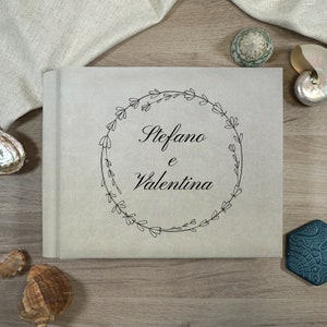 Album fotografico personalizzabile, Album professionale con copertina in Ecopelle, Lino, Interno avorio con velina, Album di nozze
