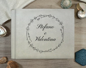 Customizable photo album, Professional album with eco-leather cover, linen, ivory interior with tissue paper, wedding album