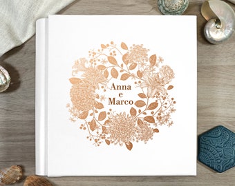 Customizable photo album, Professional album with eco-leather cover, linen, ivory interior with tissue paper, wedding album