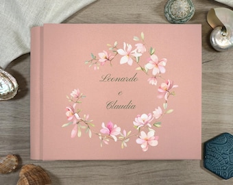 Customizable photo album, Professional album with eco-leather cover, linen, ivory interior with tissue paper, wedding album