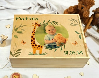 Wooden box for children, memory box with baby photo, personalized box, baby birth box, wooden box
