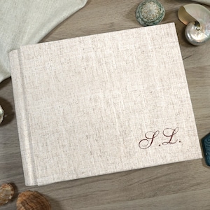Embroidered photo album, Embroidered linen book, Personalized photo album, Wedding linen album