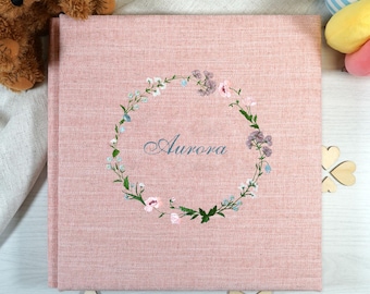 Embroidered photo album, Baptism photo album, Embroidered book, Birth album, Linen photo album, Communion photo album