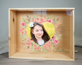 Caja de recuerdos, caja de recuerdos de bebé, caja personalizada de madera y plexiglás, regalo de nacimiento, caja de madera personalizada