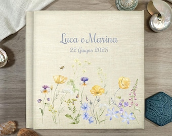 Customizable photo album, Professional album with eco-leather cover, linen, ivory interior with tissue paper, wedding album