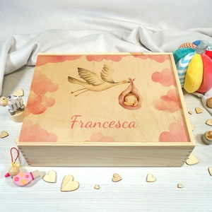 Houten kinderkist, aandenkendoos, gepersonaliseerde houten kist, babygeboortedoos, gepersonaliseerde houten kist