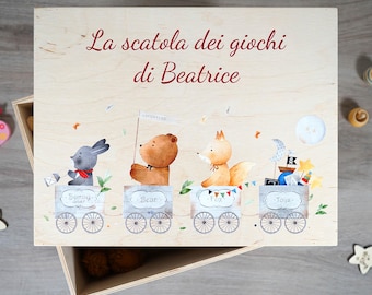 Wooden box for children, wooden box for children's toys, large personalized wooden box, birth gift, personalized memory box
